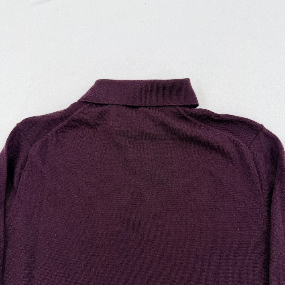 Charles Tyrwhitt Men M Extra Fine Merino Wool Long Sleeve Polo Sweater Plum Soft